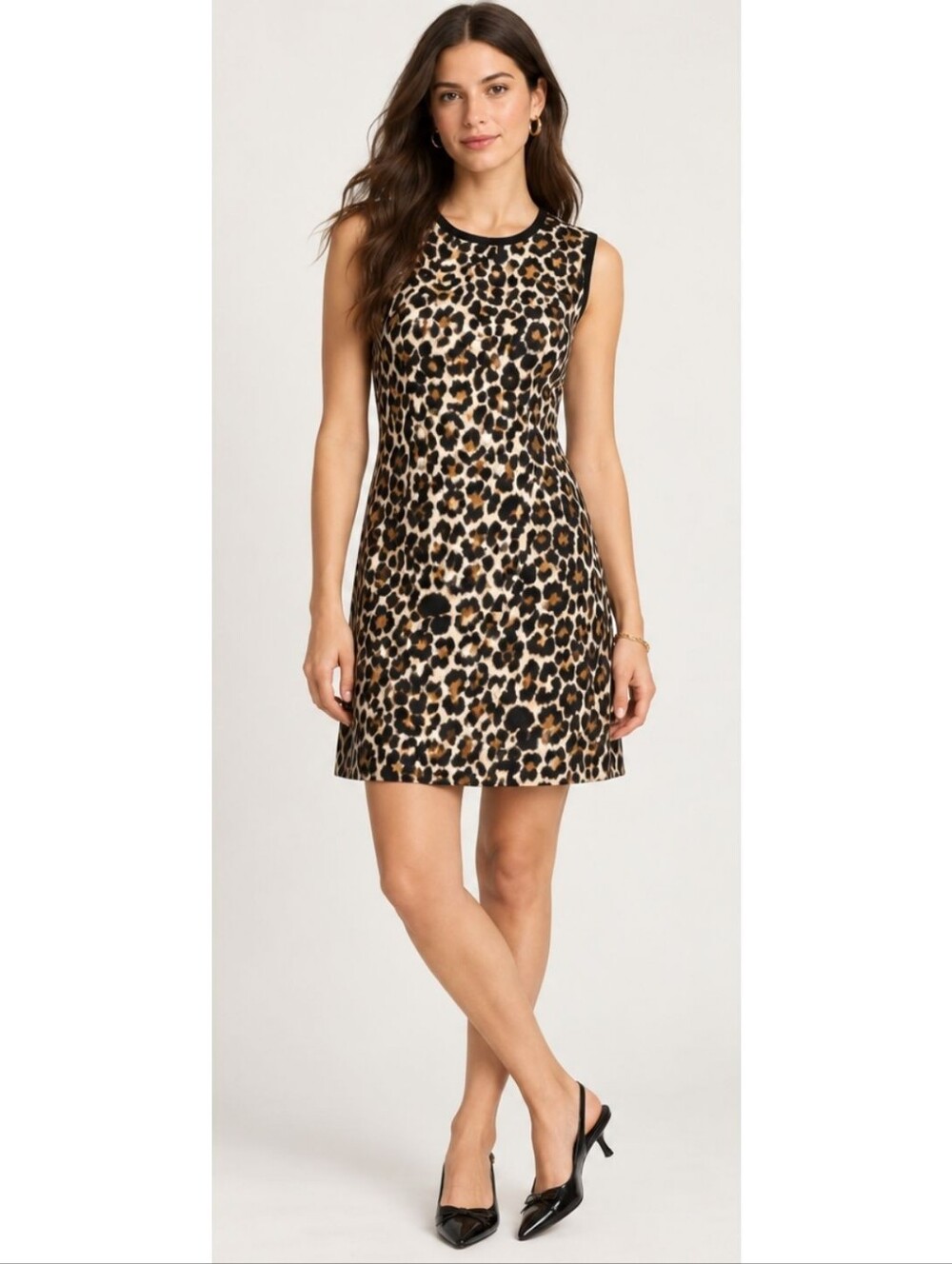 J.Crew Leopard Print Dress Sleeveless A-Line Mini Shift Animal Print Black Brown